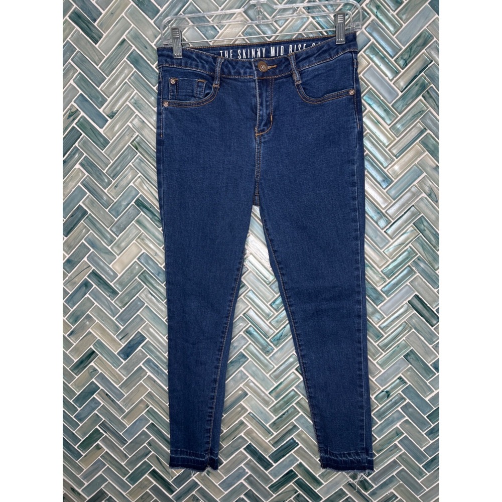 WOMENS COTTON ON SKINNY MID RISE CAPRI JEANS BLUE 4 STRETCH RAW HEM